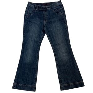 KIKIT‎ JEANS Vintage Y2K Women's Blue Denim Flared Nautical Button Jeans Size 14